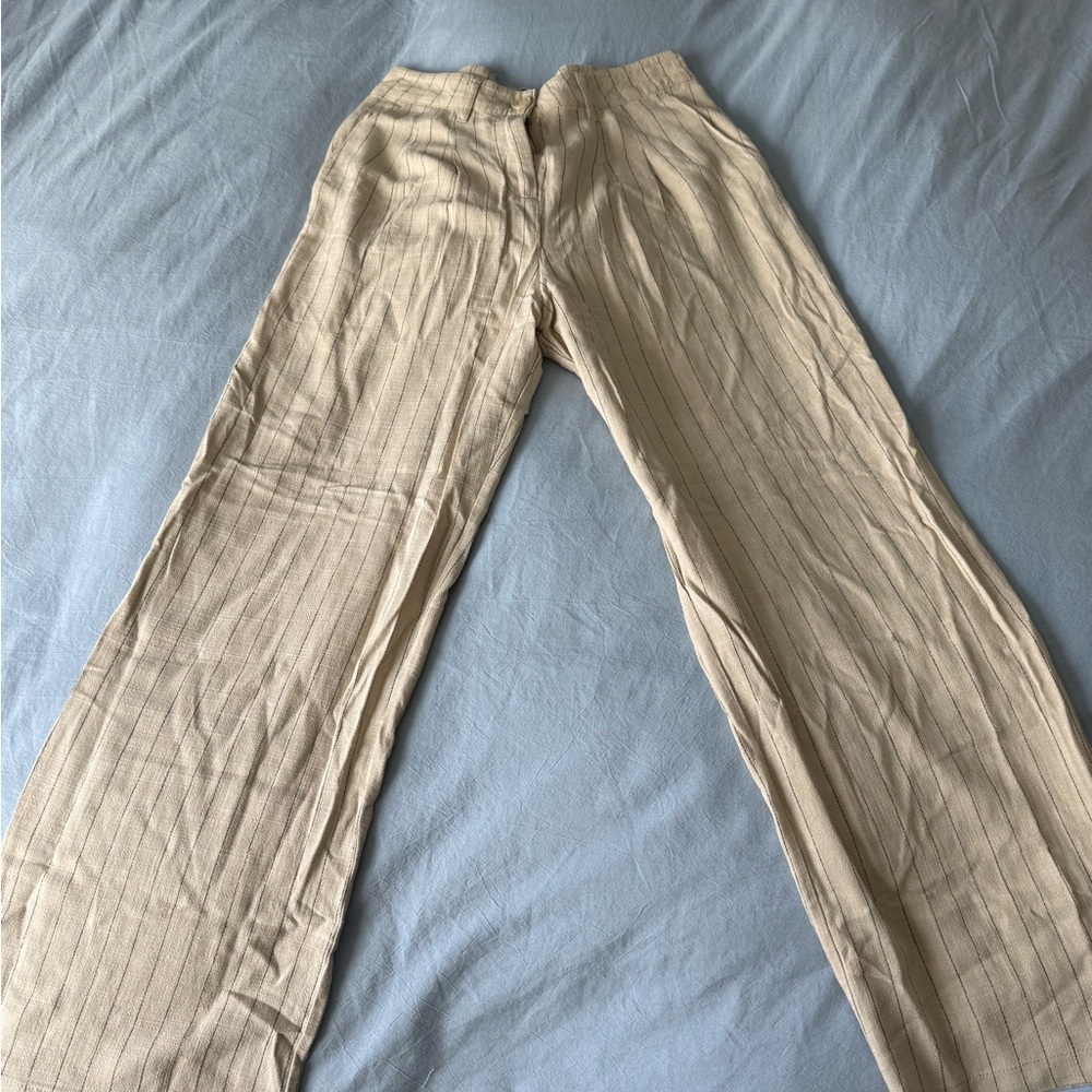 Women's Linen Tan Striped Pants